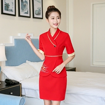Summer new beauty salon overalls foot bath massage technician clothing beauty salon dress red