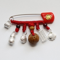 Baby Newborn baby Toddler child evil pin Safety brooch S990 sterling silver foot silver thimble hoop Peach basket pendant