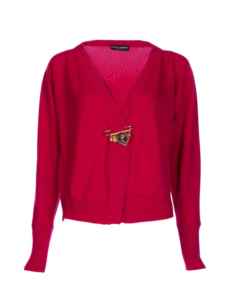 Dolce&Gabbana 红色V领开襟针织上衣