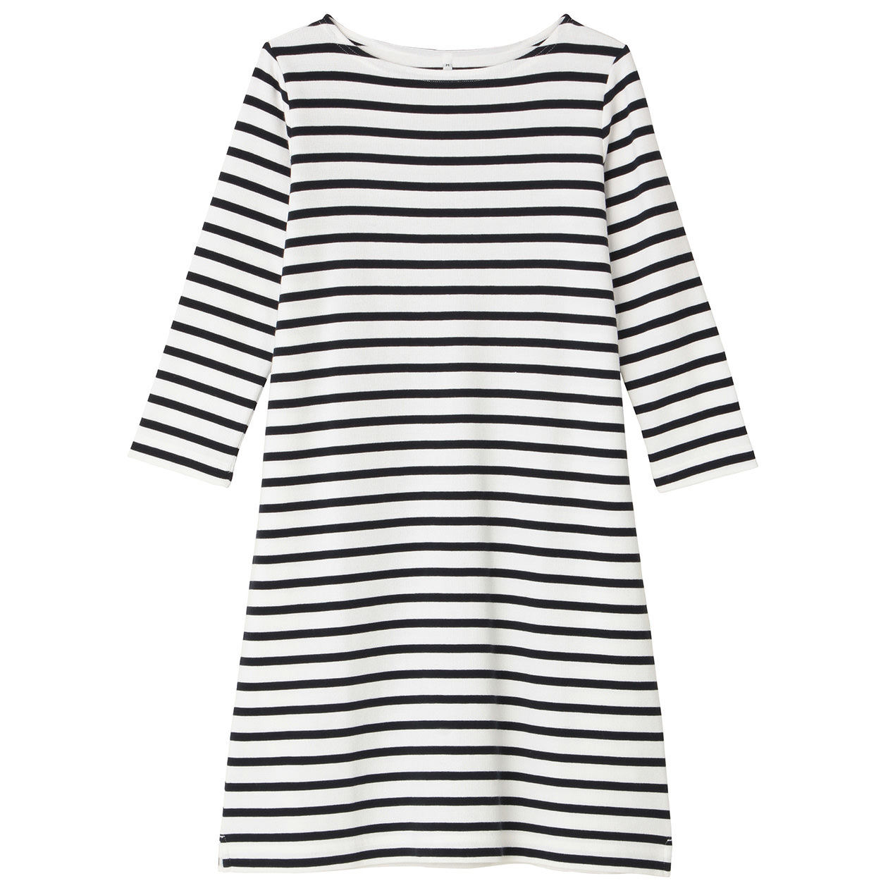 无印良品 MUJI 女式 棉条纹七分袖连衣裙