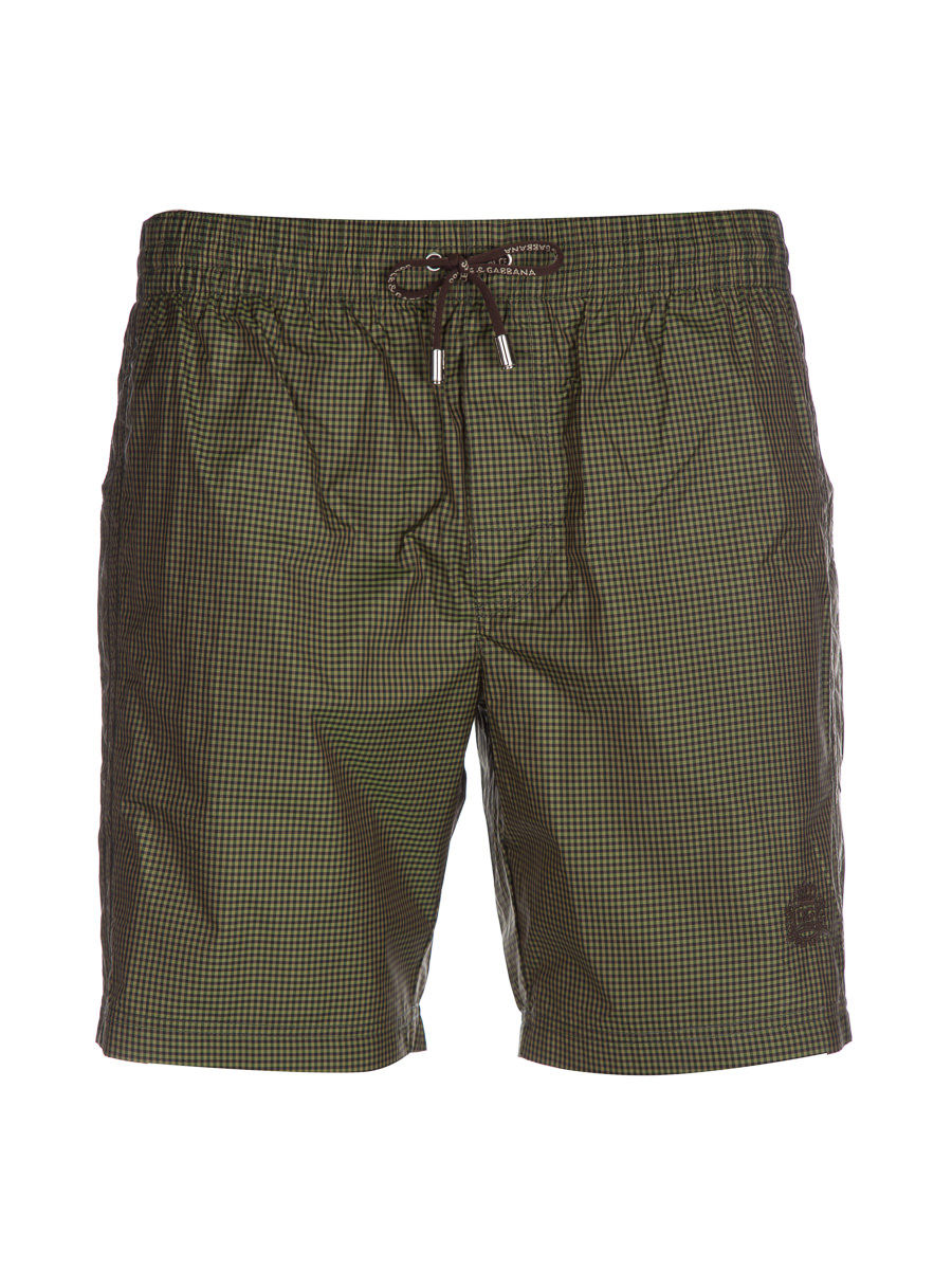 Dolce&Gabbana 绿色细格纹刺绣抽绳短裤