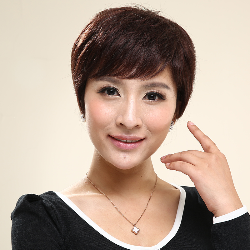 秀儿假发  妈妈假发 中老年女士真发短发真发直发整顶假发7605