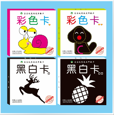 正版包邮畅销 黑白视觉训练大卡 全4盒  婴儿早教0-3岁婴幼儿童益智启蒙认知识图卡宝宝视力激发早教闪卡智力开发启蒙大卡早教卡