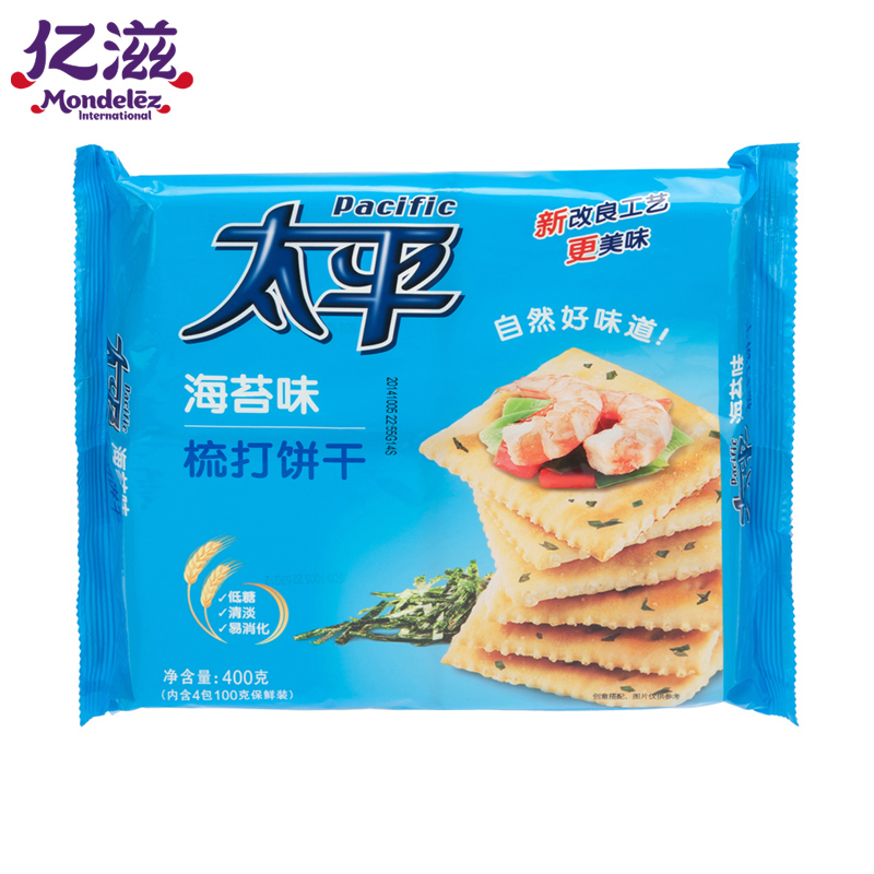 【天猫超市】亿滋 太平加钙加铁海苔梳打饼干400g 加钙营养休闲