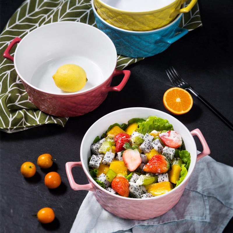 Creative soup bowl ears bowl of domestic large bowl of soup bowl of fruit salad bowl bowl move ceramic tableware the food bowl of beef noodles in soup bowl