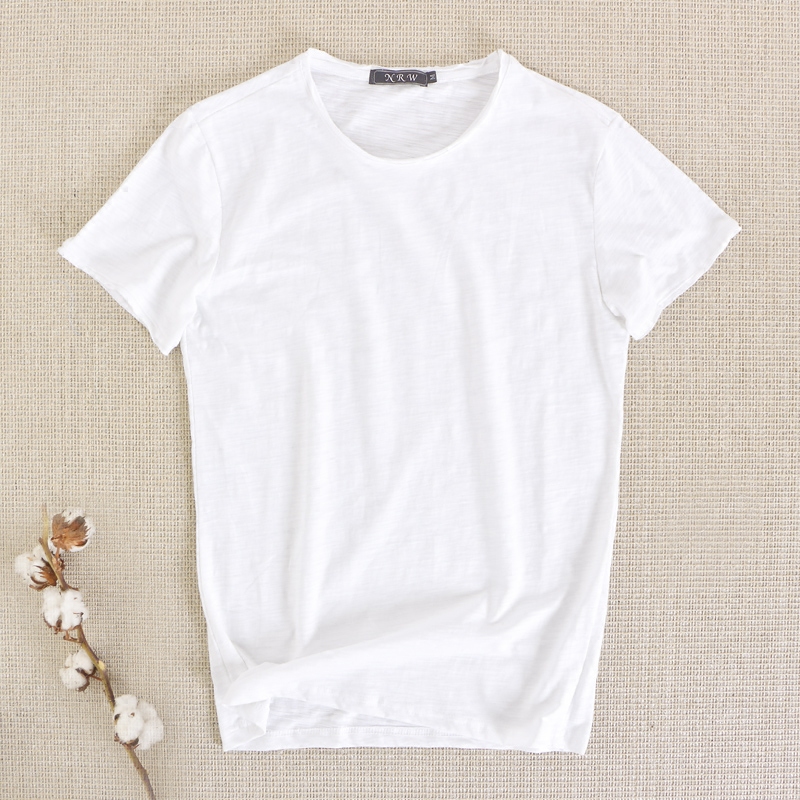 夏季圆领毛边打底短袖T恤 男士竹节棉休闲修身套头韩版学生体恤衫