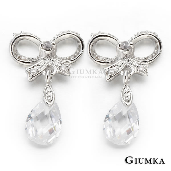 台湾官网直邮进口【GIUMKA】白K饰－蝴蝶结吊坠水滴耳针式耳环 ()