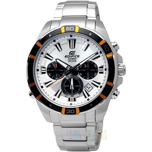 台湾官网直邮进口CASIO EDIFICE 赛车魅力三环计时腕表-银白面〈E