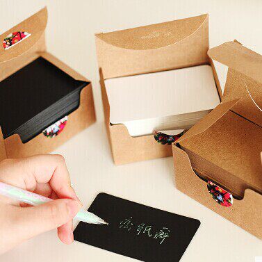Hot pin rounded corners DIY graffiti blank single word card thick cardboard cow leather black and white small card message card box fit 100 sheets