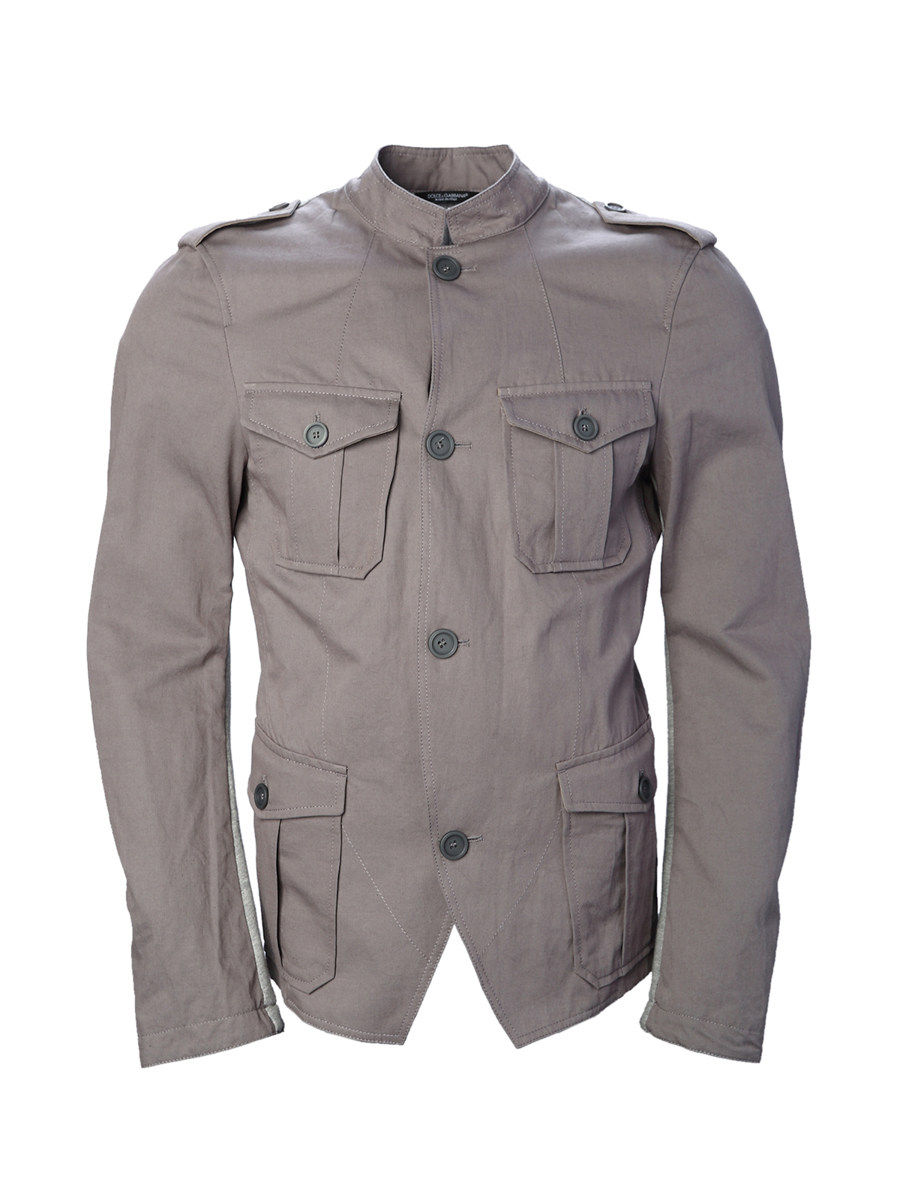 Dolce&Gabbana 浅灰棕色立领贴袋饰长袖上衣