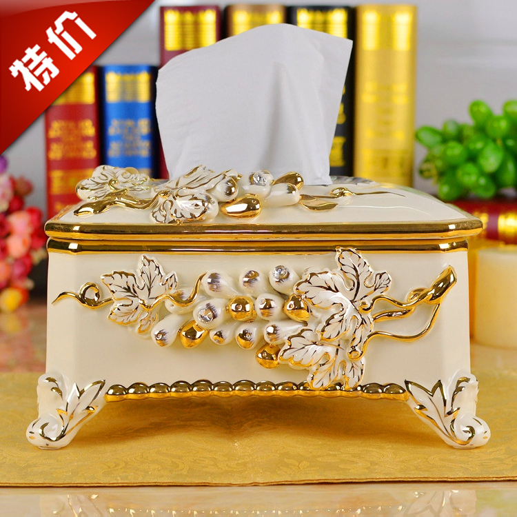 Ceramic tissue box Luxury high-grade European toilet paper box Creative pastoral court retro napkin box Home decoration