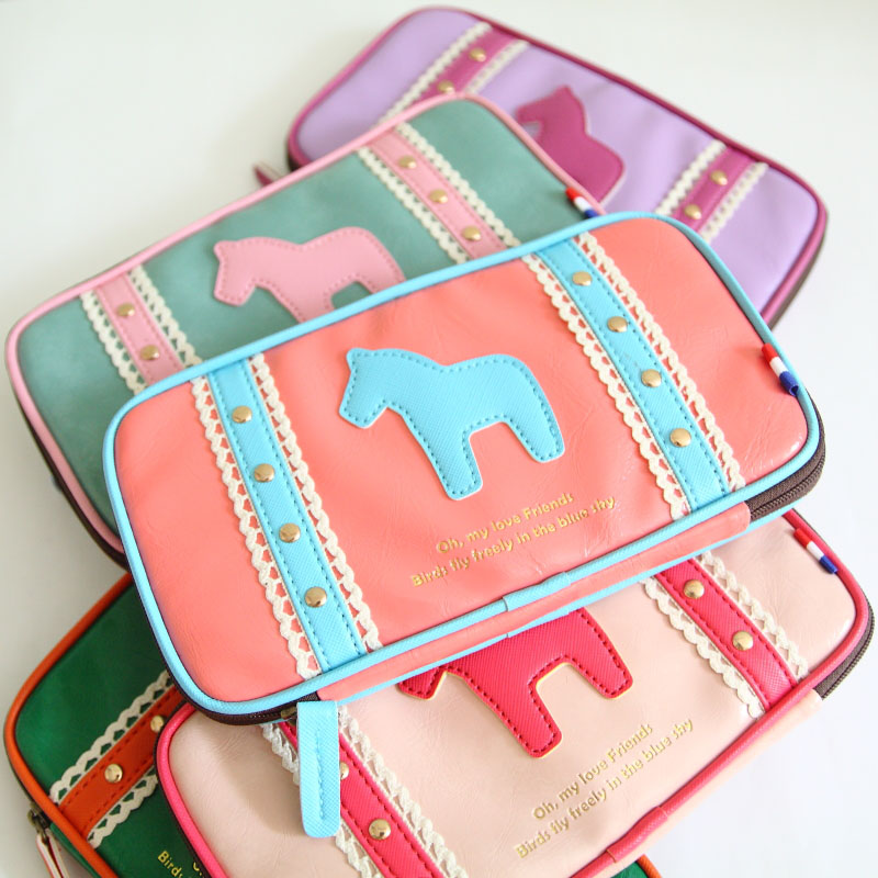 Cute new multicolor Nordic pony leather multifunctional with hand makeup wallet pen bag Week 3 er groceries