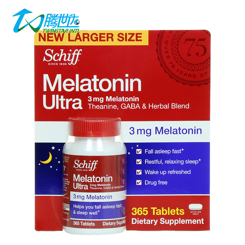 美国直邮Schiff Melatonin美乐通宁 褪黑素片3mg 365粒睡眠