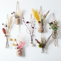 Nordic glass hanging bottle dry flower package creative handmade hemp rope weaving retro simple hydroponic wall decoration jewelry