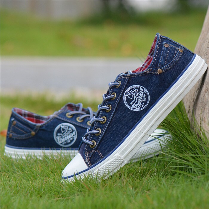 Spring and summer pull back breathable canvas shoes men's youth trend daily casual student cloth shoes lace up flat men's shoes