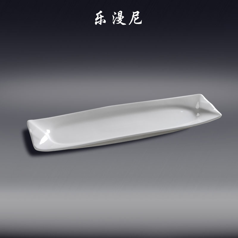 Le diffuse, diamond strip arc edge shallow dish - hotel ceramic cooking fish dish plate hot or cold white move