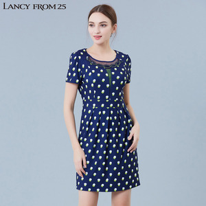 LANCY Langzi truy cập chính hãng nữ mùa hè hit sóng màu điểm Mỏng ngắn tay đầm LC16202JOP052 váy hoa cúc