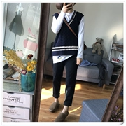 Mùa xuân mới đại học gió ~ mềm mại 糯 họa tiết cổ chữ V xoắn retro áo len cashmere vest không tay vest