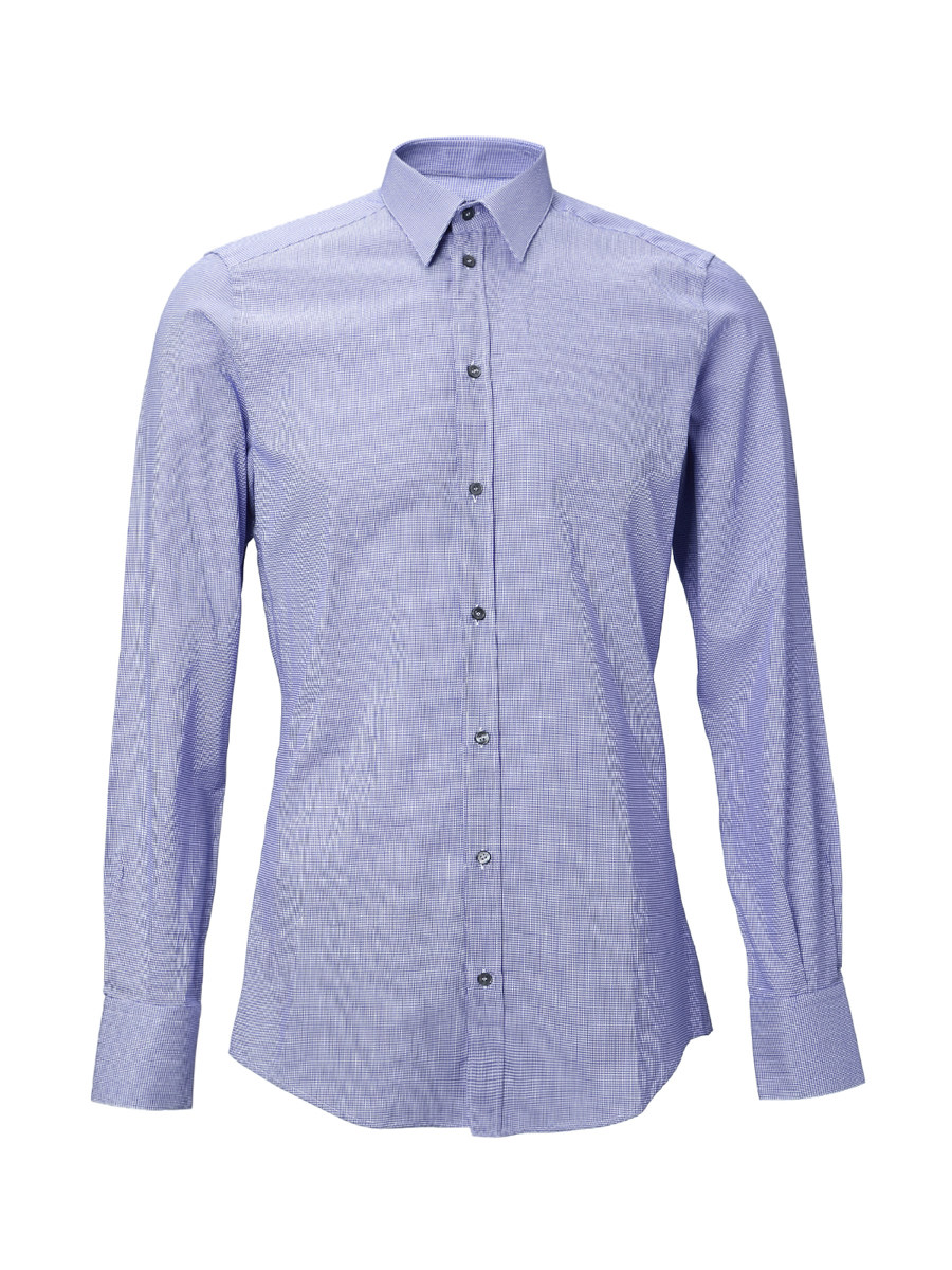 Dolce&Gabbana 蓝色菱格八角领修身长袖衬衫