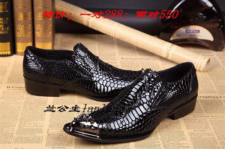 Foreign Trade National Wind Male Style Leather Shoes Casual Shoes Serpent Inn Korean Version Pointed Men Genuine Leather Men's Shoes Iron Pointed Shoes 