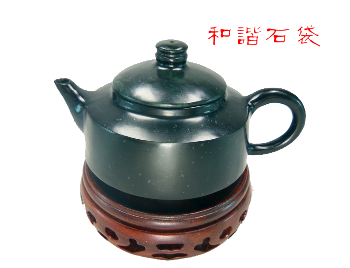 Qilian jade wine pot teapot hand handle pot inside and outside the polished jade pot Jiuquan luminous cup snake pattern jade ink jade