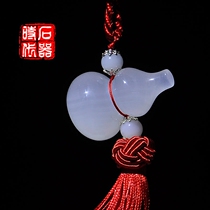 High-end car pendant white jade gourd car interior decoration rearview mirror round handmade small pendant safety symbol