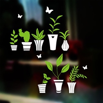 Clothing store restaurant milk tea dessert shop window glass door waterproof self-adhesive sticker pastoral green plant flower pot