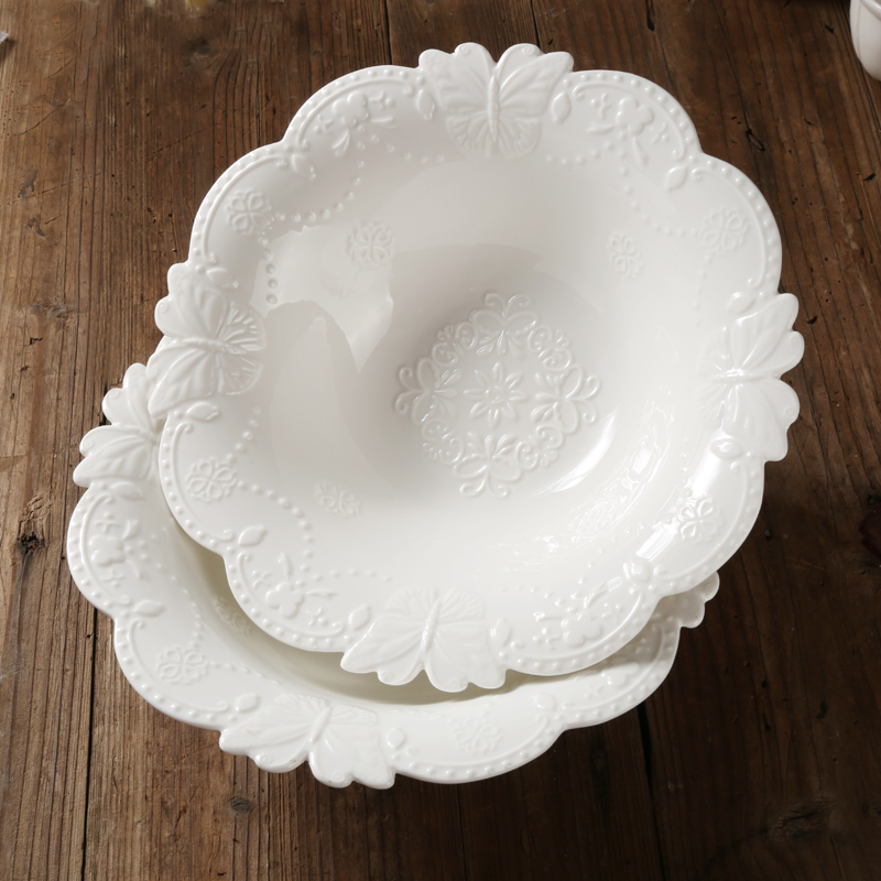 European-style relief supreme soup bowl bowl male butterfly flower soup bowl large household relief fruit plate
