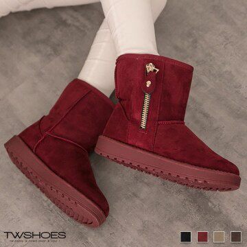 台湾官网直邮进口【TW Shoes】 雪靴?素色侧拉炼装饰中筒雪靴