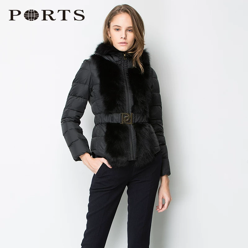 Ports/宝姿 Fox hair, waist, short down jacket LC9U033nwp036