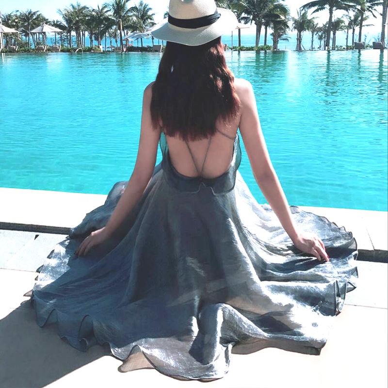 2021 new goddess dress sexy backless beach skirt seaside holiday flash diamond custom suspender dress skirt summer