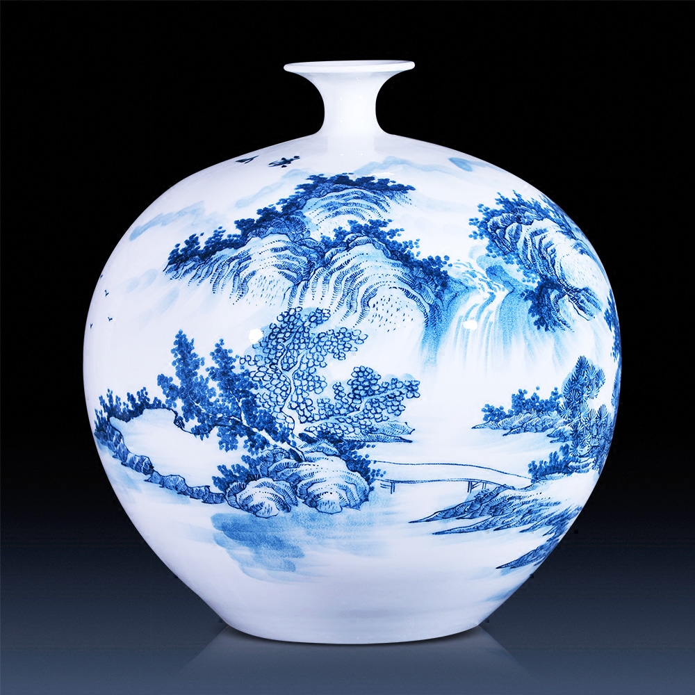Jingdezhen ceramics new Chinese style household furnishing articles blue and white porcelain vase hand - made landscape flower arrangement sitting room adornment