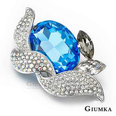 台湾官网直邮进口【GIUMKA】白K饰－水晶之恋名媛贵妇款胸针 (蓝)