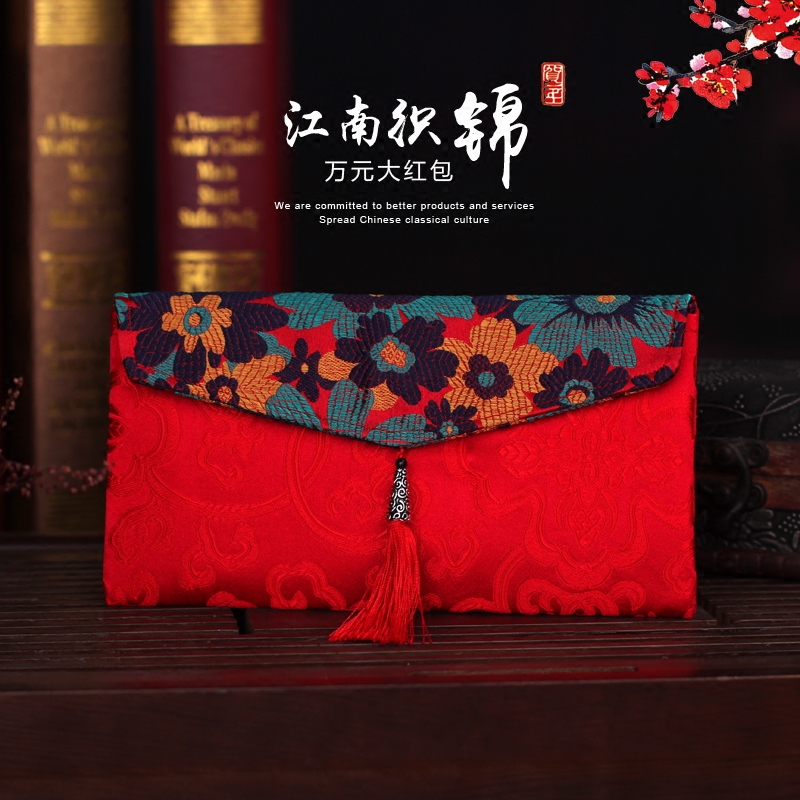 Creative large 10000 yuan damask fabric red envelope bag New Years Red packet Pig Year Spring Festival New Year press year bag business