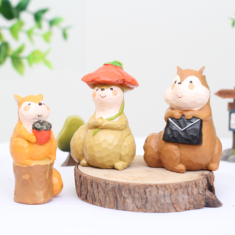 Three squirrels home cartoon animal decoration cute children's room office succulent plants micro landscape decoration