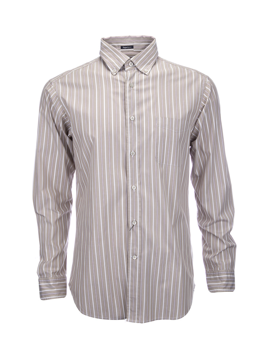 ZEGNA SPORT 浅咖色竖条纹长袖衬衫