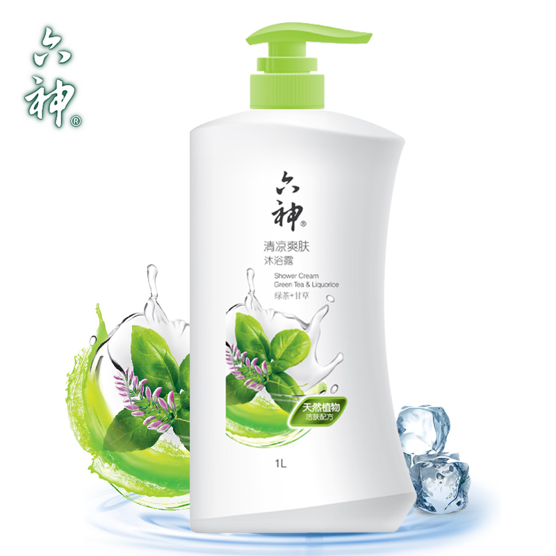 【天猫超市】六神清凉爽肤沐浴露(绿茶+甘草)1L 草本植物洁净舒缓