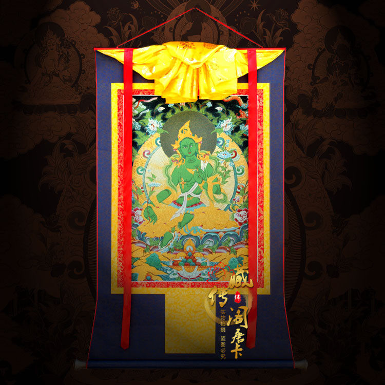 Tibetan Chuan Ge Nepal Thangka embroidery Green Mother Thangka painting Brocade Tantric portrait National Tang hanging painting Bodhisattva statue