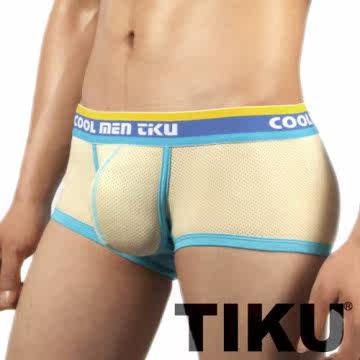 TIKU 梯酷 ~ 透气交织棉 宽版 超激凸平口男内裤 - 米黄(YN1870)