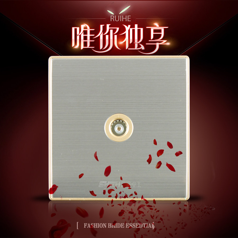 Ruihe 86 stainless steel wire drawing single wired CCTV socket TV switch panel new product