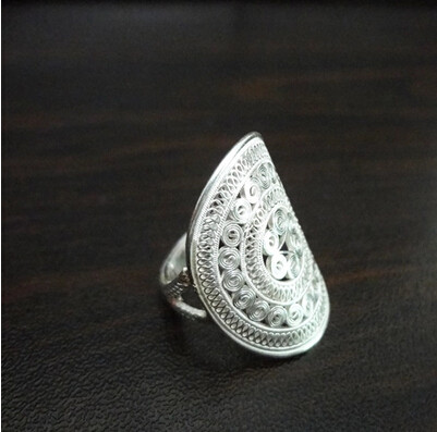 Guizhou Langwu Village silver shop S999 sterling silver foot silver brushed copper drum ring Ethnic style small fresh 3 5 grams