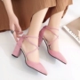 Phiên bản hàn quốc 2018 mới dày với sandal nữ mùa hè mũi nhọn cao gót quai ngang đơn giản gợi cảm miệng nông nữ sandal puma