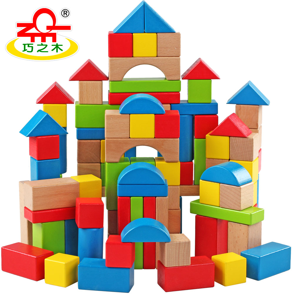 Artful wood classic 100 grains 50 rainbow building blocks wooden paper barrels for children's early education puzzle stacking building blocks