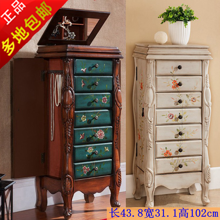American Country Jewelry Cabinet Neoclassical Korean Japanese Seven Bucket Jewelry Cabinet Carved Pastoral Painting Finishing Decorative Cabinet