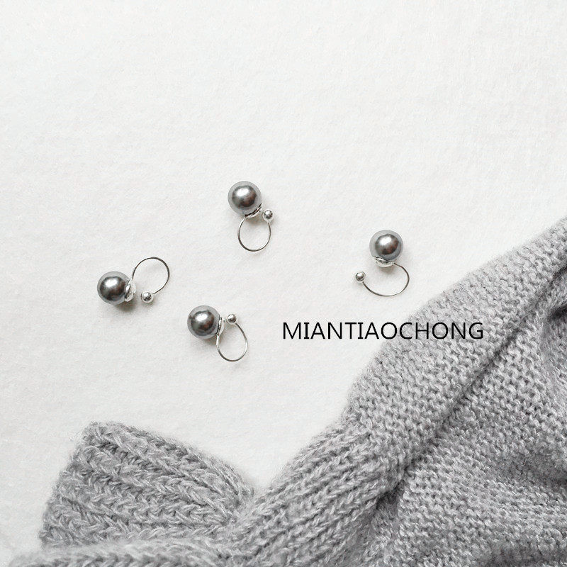 Korean retro chic gentle hypoallergenic earrings wild student female net red gray pearl ear bone no ear pierced ear clip