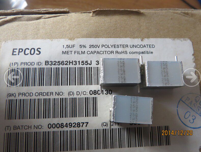 EPCOS Siemens Millennium Layer Capacifier Sensorless Film Capacitor 250v 155J 1 5UF 250V P=15MM