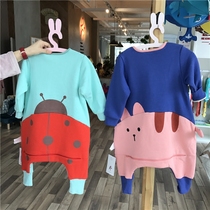 Foreign trade pure cotton baby split-leg sleeping bag Spring and autumn childrens thin cotton baby pajamas anti-kick quilt one-piece modeling sleeping bag