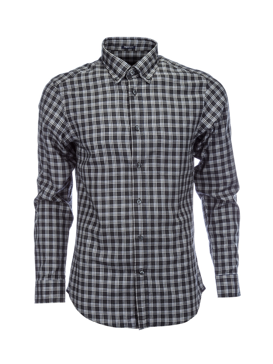 ZEGNA SPORT 深灰色三条格纹长袖衬衫