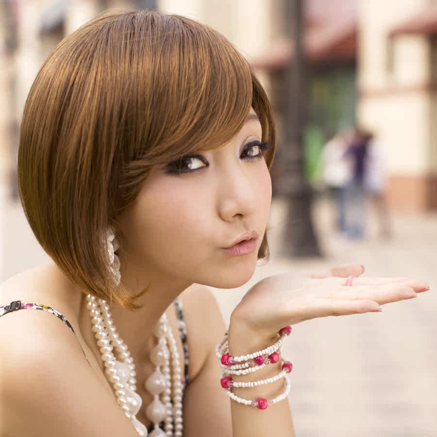 利达假发女 短发 波波头女生假发 斜刘海 短直发 BOBO头假发套