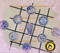 Kindergarten stairs background wall painting blue and white retro hanging decoration classroom area corner decoration material blue and white porcelain paper plate